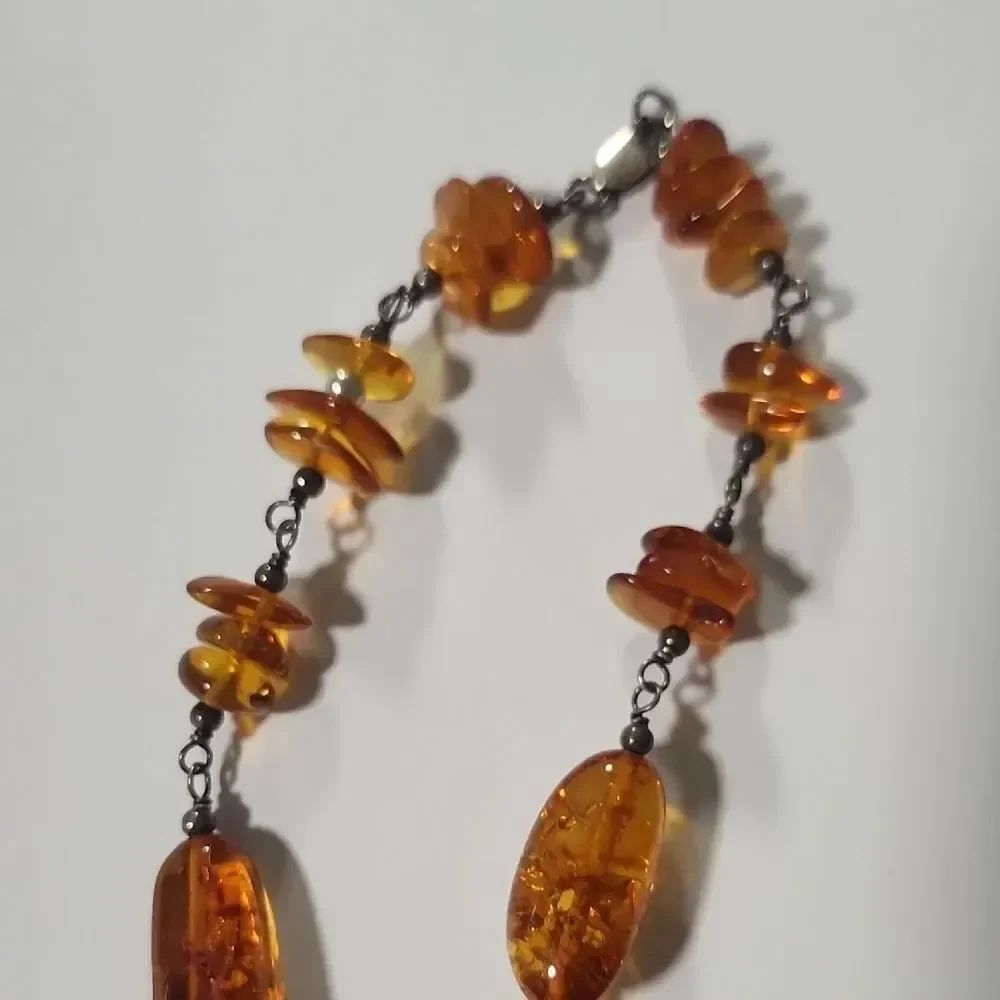 Elegant Amber and Sterling Silver Necklace 925